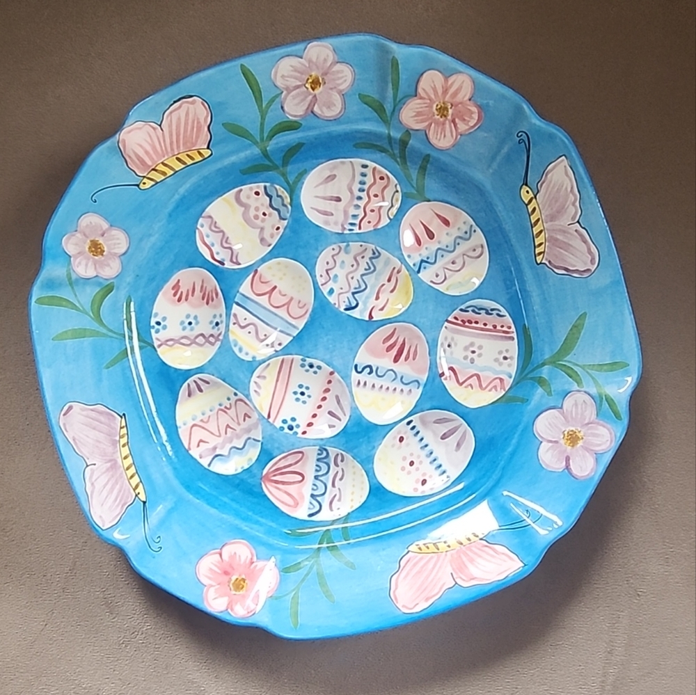Vintage Gates Ware Devil Eggs Plate Platter Hand Painted by Laurie Gates Easter